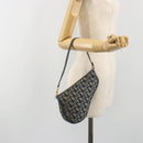 Christian Dior Trotter Canvas Saddle Pouch Navy Gold Auth 192762V-22