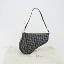 Christian Dior Trotter Canvas Saddle Pouch Navy Gold Auth 192762V-12