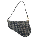 Christian Dior Trotter Canvas Saddle Pouch Navy Gold Auth 192762V-2