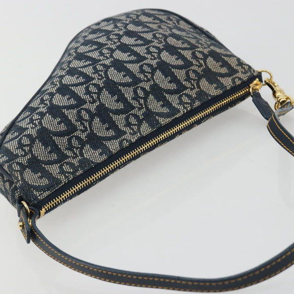 Christian Dior Trotter Canvas Saddle Pouch Navy Gold Auth 192762V