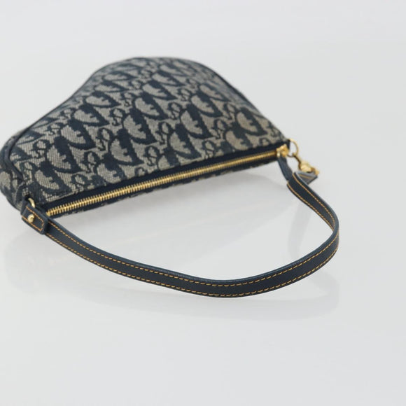 Christian Dior Trotter Canvas Saddle Pouch Navy Gold Auth 192762V
