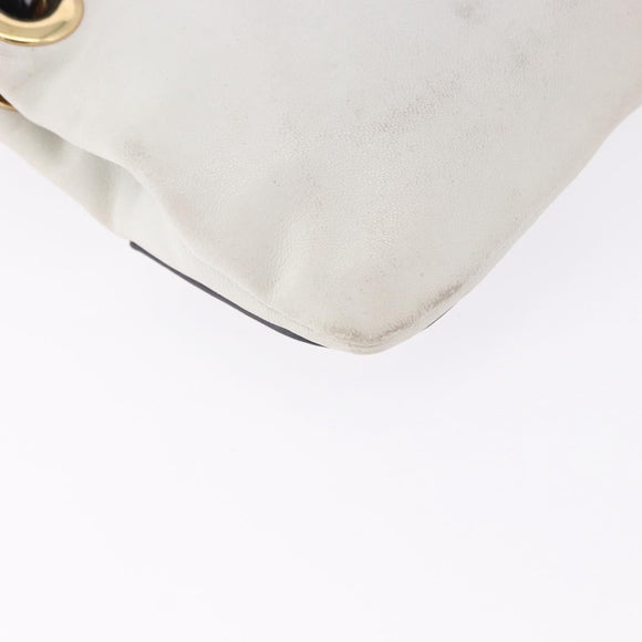 BALENCIAGA Clutch Bag Leather White Gold Tone 411542 Auth 192764