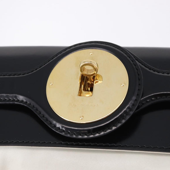 BALENCIAGA Clutch Bag Leather White Gold Tone 411542 Auth 192764