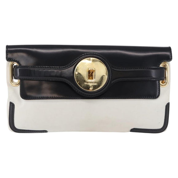 BALENCIAGA Clutch Bag Leather White Gold Tone 411542 Auth 192764