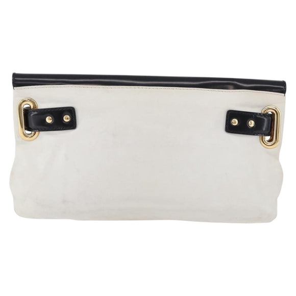 BALENCIAGA Clutch Bag Leather White Gold Tone 411542 Auth 192764