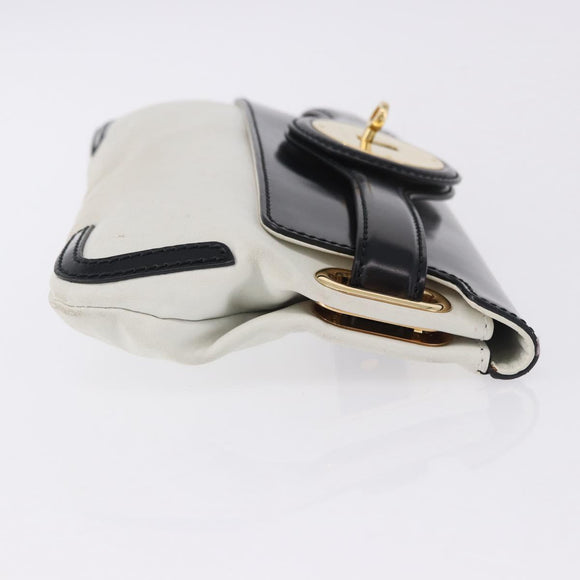 BALENCIAGA Clutch Bag Leather White Gold Tone 411542 Auth 192764