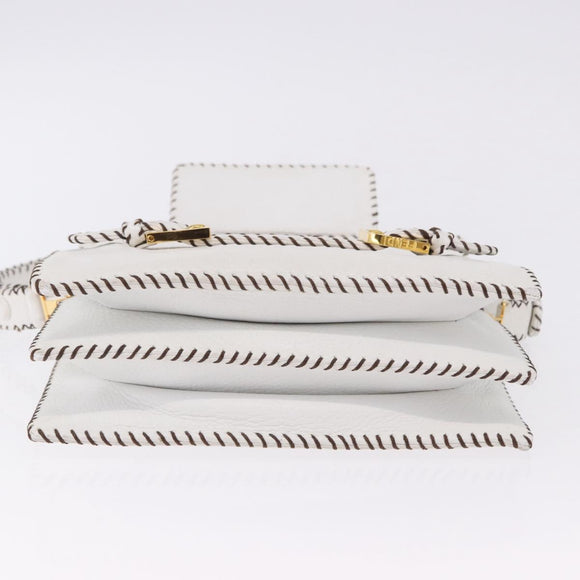 FENDI Shoulder Bag Leather White Gold Tone Auth 192766V