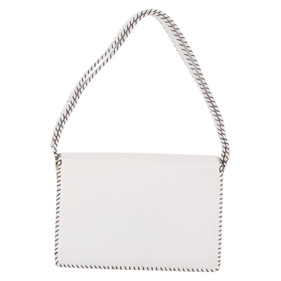 FENDI Shoulder Bag Leather White Gold Tone Auth 192766V