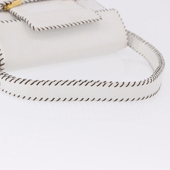 FENDI Shoulder Bag Leather White Gold Tone Auth 192766V