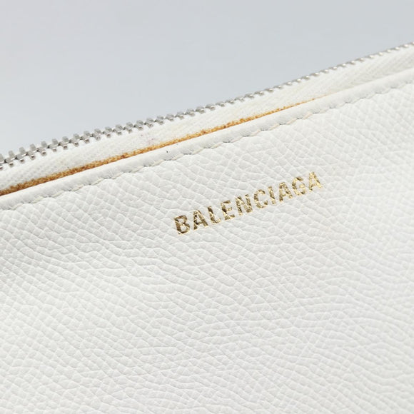 BALENCIAGA Clutch Bag Leather White Silver 529313 Auth 192768