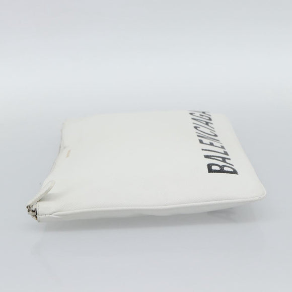 BALENCIAGA Clutch Bag Leather White Silver 529313 Auth 192768