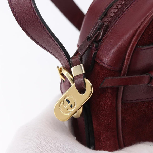 GUCCI Shoulder Bag Suede Bordeaux Gold Tone Auth 192771