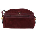 GUCCI Shoulder Bag Suede Bordeaux Gold Tone Auth 192771-2