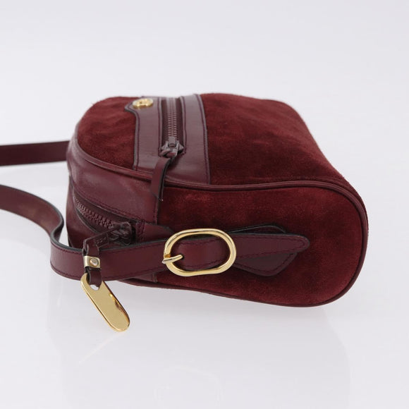 GUCCI Shoulder Bag Suede Bordeaux Gold Tone Auth 192771