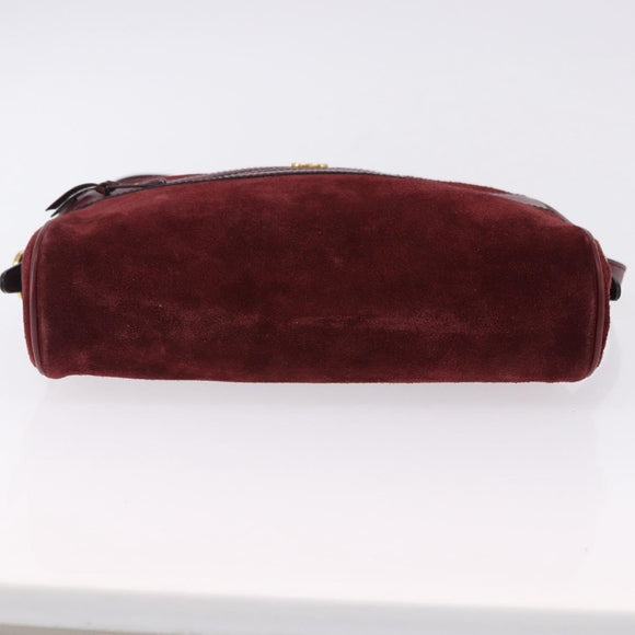 GUCCI Shoulder Bag Suede Bordeaux Gold Tone Auth 192771