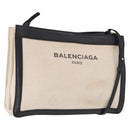 BALENCIAGA Navy Pochette Shoulder Bag Canvas Ivory Black 339937 Auth 192772-1