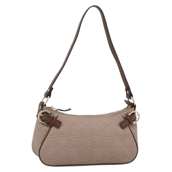 Salvatore Ferragamo Gancini Accessory Pouch Canvas Pink Gold Tone Auth 192778A