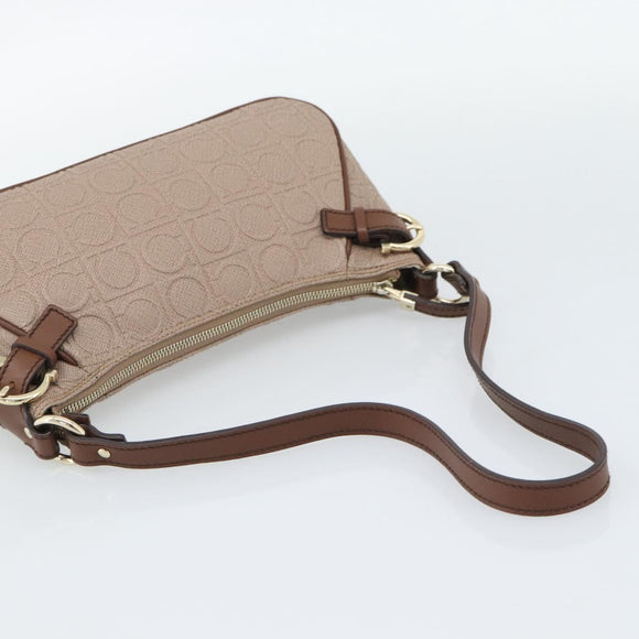Salvatore Ferragamo Gancini Accessory Pouch Canvas Pink Gold Tone Auth 192778A