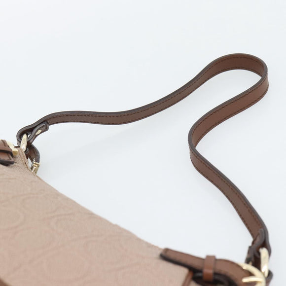 Salvatore Ferragamo Gancini Accessory Pouch Canvas Pink Gold Tone Auth 192778A