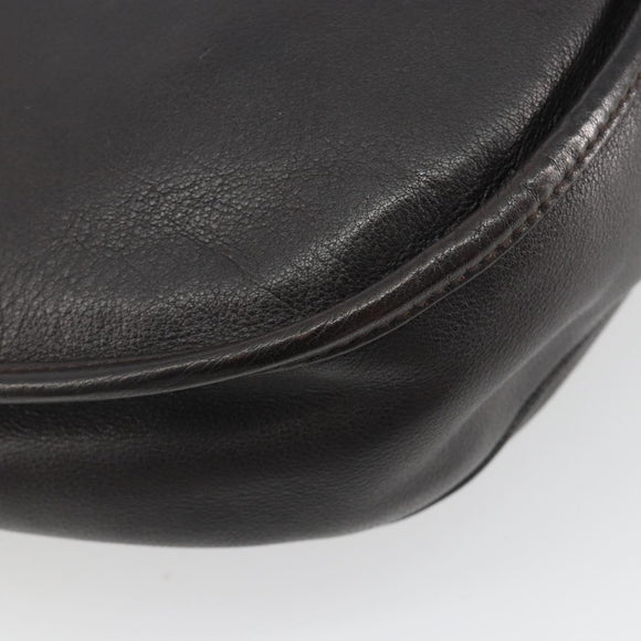 LOEWE Shoulder Bag Leather Dark Brown Gold Tone Auth 192782A