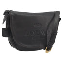 LOEWE Shoulder Bag Leather Dark Brown Gold Tone Auth 192782A-1