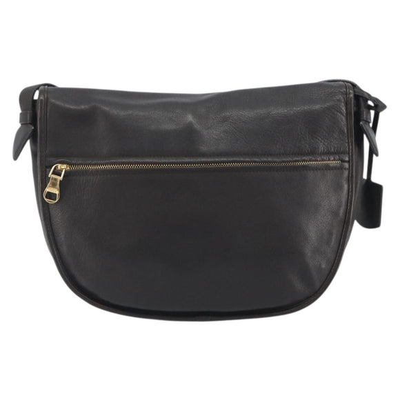 LOEWE Shoulder Bag Leather Dark Brown Gold Tone Auth 192782A