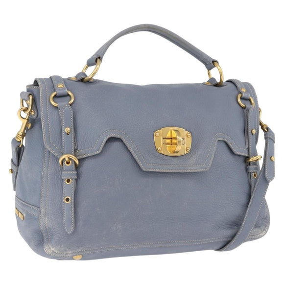 Miu Miu Hand Bag Leather 2way Light Blue Gold Tone Auth 192784A