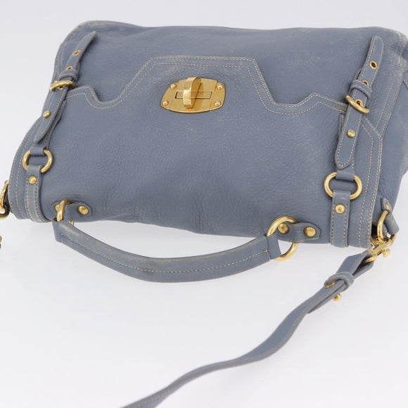 Miu Miu Hand Bag Leather 2way Light Blue Gold Tone Auth 192784A