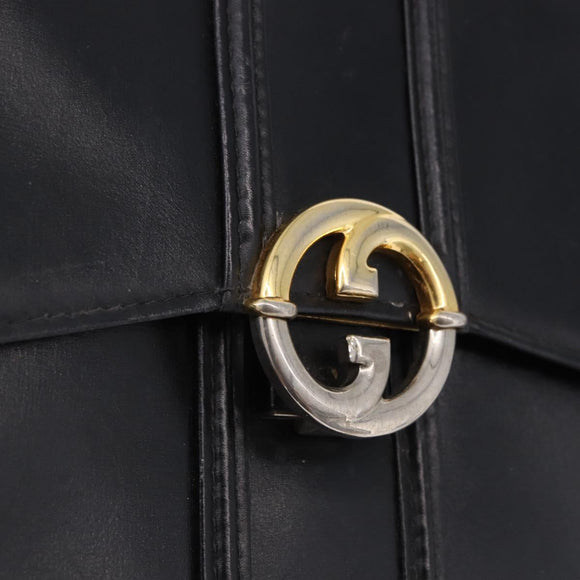 GUCCI Shoulder Bag Leather Black Gold Tone Auth 192785
