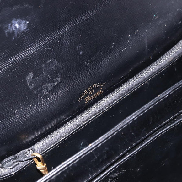 GUCCI Shoulder Bag Leather Black Gold Tone Auth 192785
