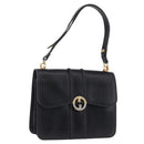 GUCCI Shoulder Bag Leather Black Gold Tone Auth 192785-1