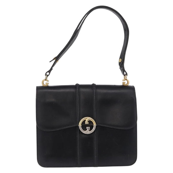 GUCCI Shoulder Bag Leather Black Gold Tone Auth 192785