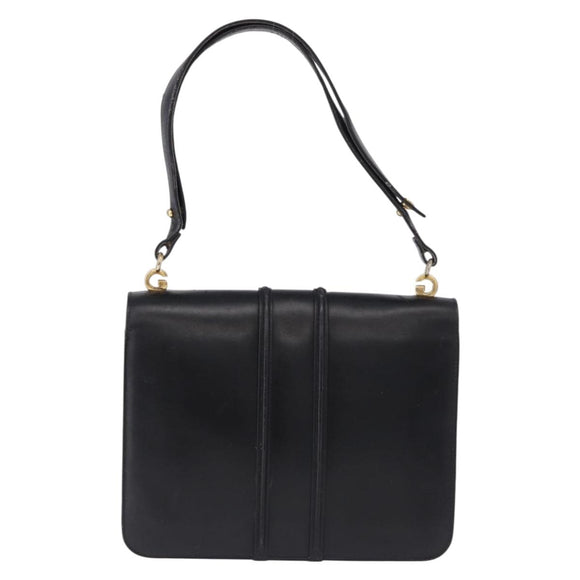 GUCCI Shoulder Bag Leather Black Gold Tone Auth 192785