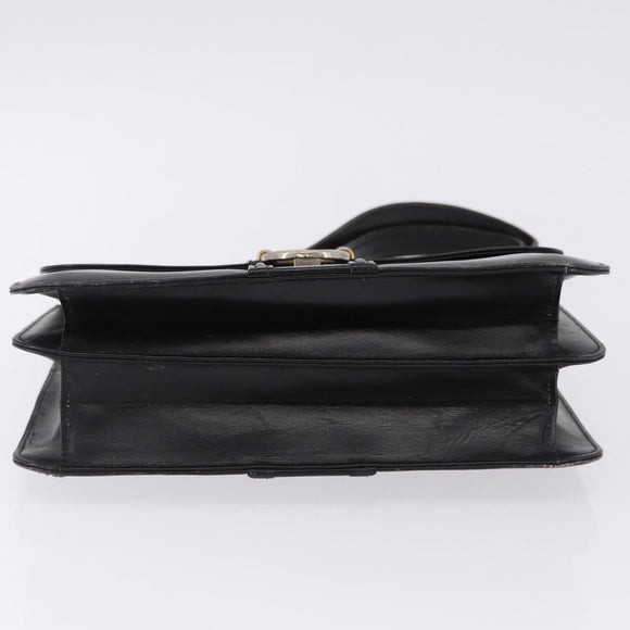 GUCCI Shoulder Bag Leather Black Gold Tone Auth 192785