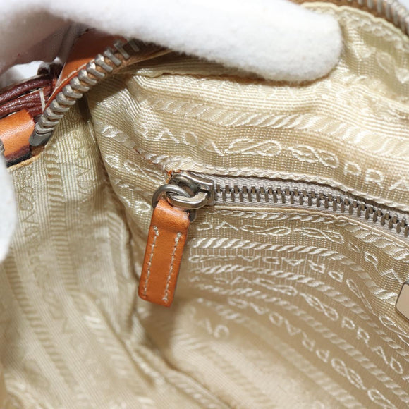 PRADA Shoulder Bag Nylon Beige Silver Auth 192786
