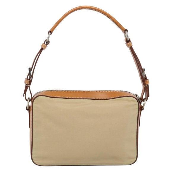 PRADA Shoulder Bag Nylon Beige Silver Auth 192786