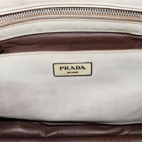PRADA Hand Bag Leather Ivory Silver Auth 192790