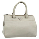 PRADA Hand Bag Leather Ivory Silver Auth 192790-1