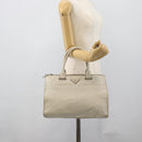 PRADA Hand Bag Leather Ivory Silver Auth 192790-27