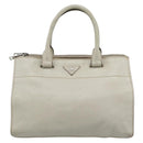 PRADA Hand Bag Leather Ivory Silver Auth 192790-13