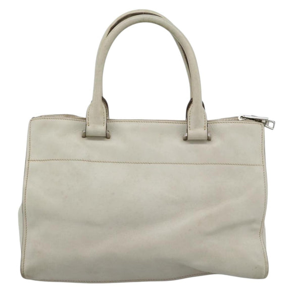 PRADA Hand Bag Leather Ivory Silver Auth 192790