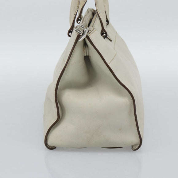 PRADA Hand Bag Leather Ivory Silver Auth 192790