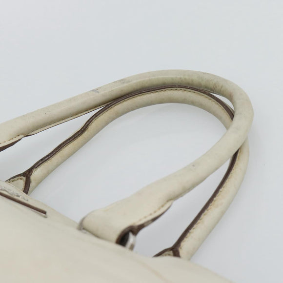 PRADA Hand Bag Leather Ivory Silver Auth 192790