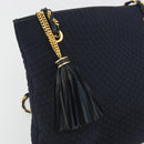 BALLY Chain Shoulder Bag Nylon Navy Gold Tone Auth 192792-15