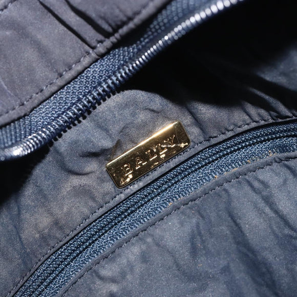 BALLY Chain Shoulder Bag Nylon Navy Gold Tone Auth 192792
