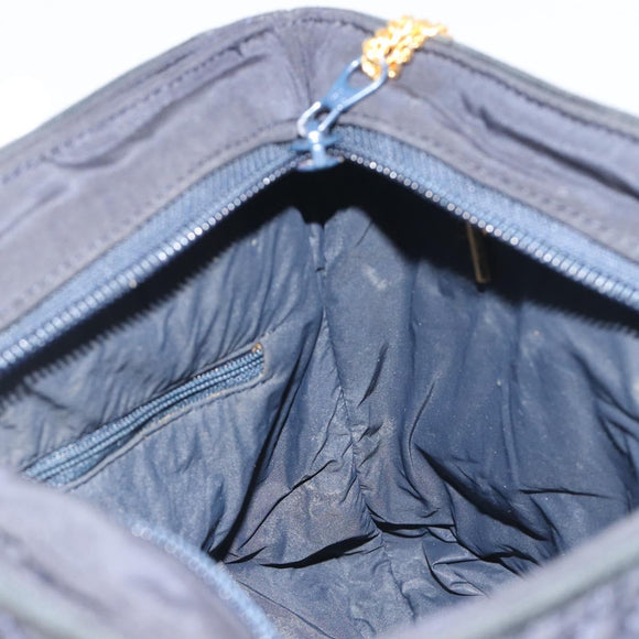 BALLY Chain Shoulder Bag Nylon Navy Gold Tone Auth 192792