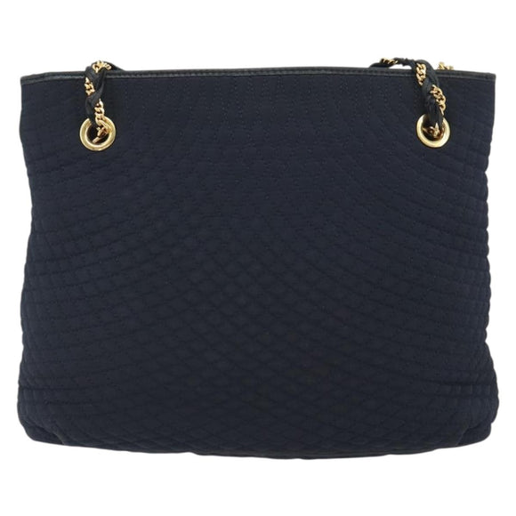 BALLY Chain Shoulder Bag Nylon Navy Gold Tone Auth 192792