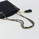 BALLY Chain Shoulder Bag Nylon Navy Gold Tone Auth 192792-7