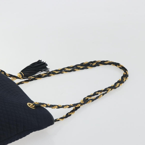 BALLY Chain Shoulder Bag Nylon Navy Gold Tone Auth 192792