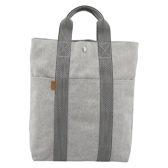 HERMES New Fourre Tout Cabas Hand Bag Canvas Gray Silver Auth 192794A